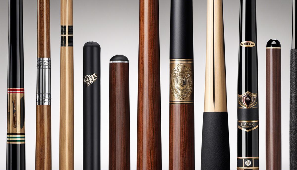An image showcasing various billiard cue brands, highlighting their diversity and quality.